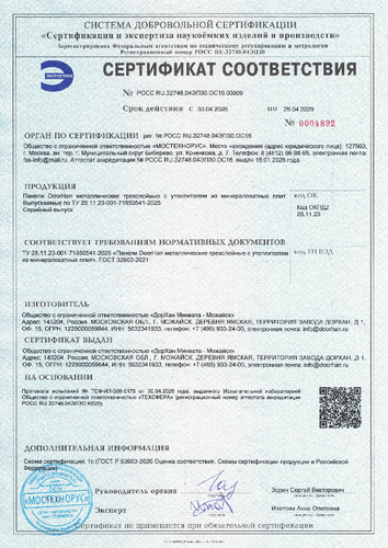 Сертификат соответствия (регион производства – Можайск)